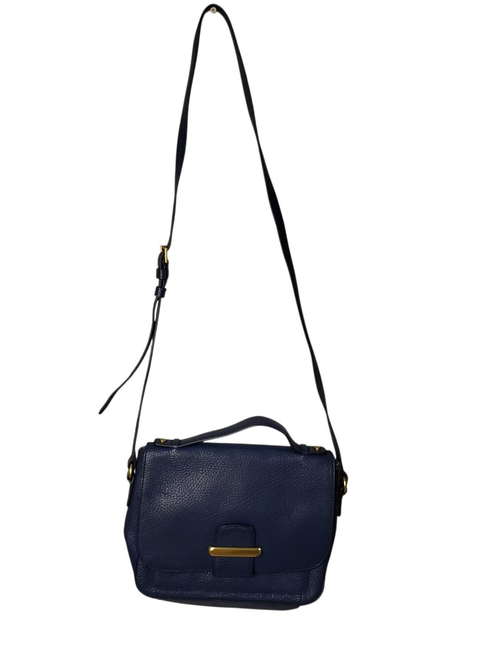 Fossil Navy Blue Pebbled Leather Crossbody Satchel - Elegant Everyday Bag - Picture 3 of 7
